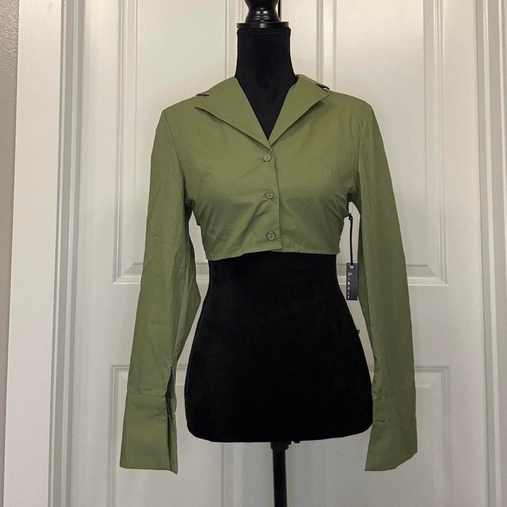 St. Patrick's Day Olive Green Crop Blouse – Open Back Small